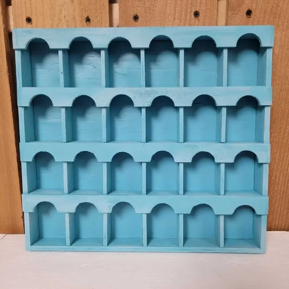 Arched 24 Cubby Shelf Blue Wood Display Organizer Storage Wall Mount 13